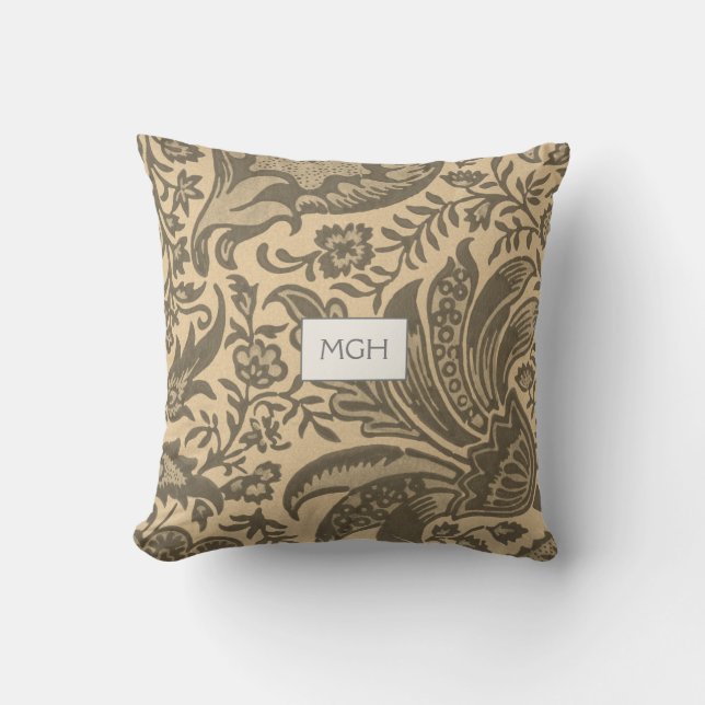 Modernes Sepia Tan Botanisches Monogramm Kissen (Vorderseite)