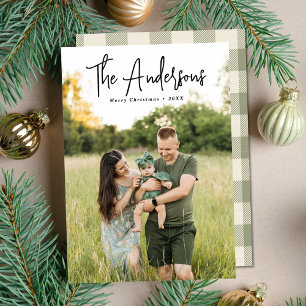 Modernes Signature-Script-Cream und Olive-Foto Feiertagskarte