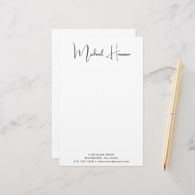 Modernes Signature-Script-Monogramm Personalisiert Briefpapier (Vorderseite/Rückseite Beispiel)