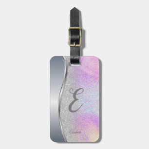 Modernes Silber-Bokeh, Holografisch, Monogramm Gepäckanhänger