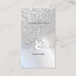 Modernes Silber-Glitter-Bokeh, Gitarre Visitenkarte