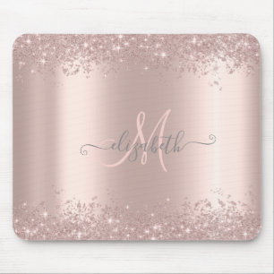 Modernes Silber-Glitzer-Staub-Rose Gold Monogramm Mousepad
