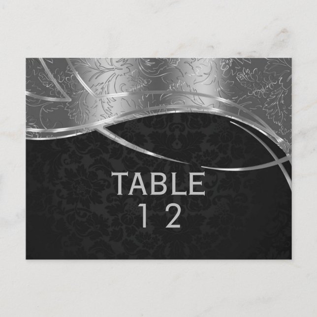 Modernes Silber und schwarzer Damast Postkarte (Vorderseite)