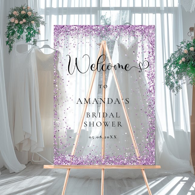 Modernes, silberes und Lila Willkommen Acrylschild (Modern, Silver, Purple Welcome Acrylic Sign with your Name ans Date.)
