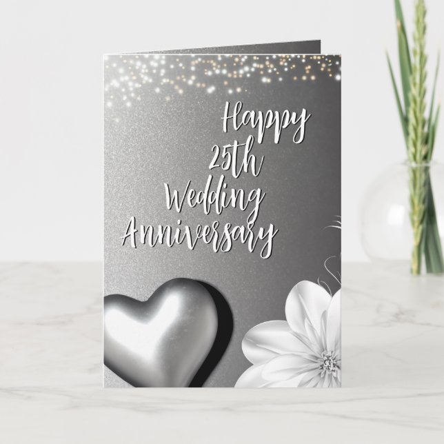 Modernes Silberherz 25. Hochzeitstag Karte (Vorderseite)