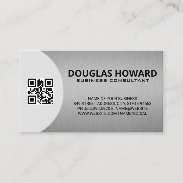 Modernes Silbermetall | QR Visitenkarte (Vorderseite)