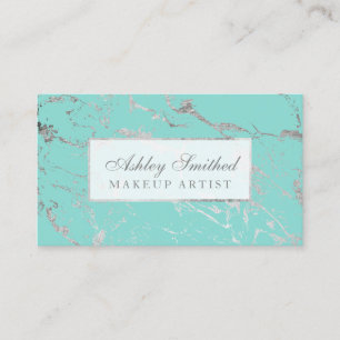 Modernes silbernes aquamarines Marmorchicmake-up Visitenkarte