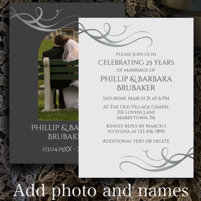 Modernes Silbernes Foto zum 25. Hochzeitstag Einladung (Personalize this unique invitation template. Create a custom 25th wedding anniversary party invite
)