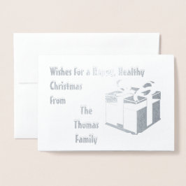 Modernes Silbernes personalisiertes Weihnachtsfest Folienkarte
