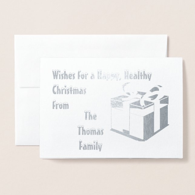 Modernes Silbernes personalisiertes Weihnachtsfest Folienkarte (Vorderseite mit Umschlag)