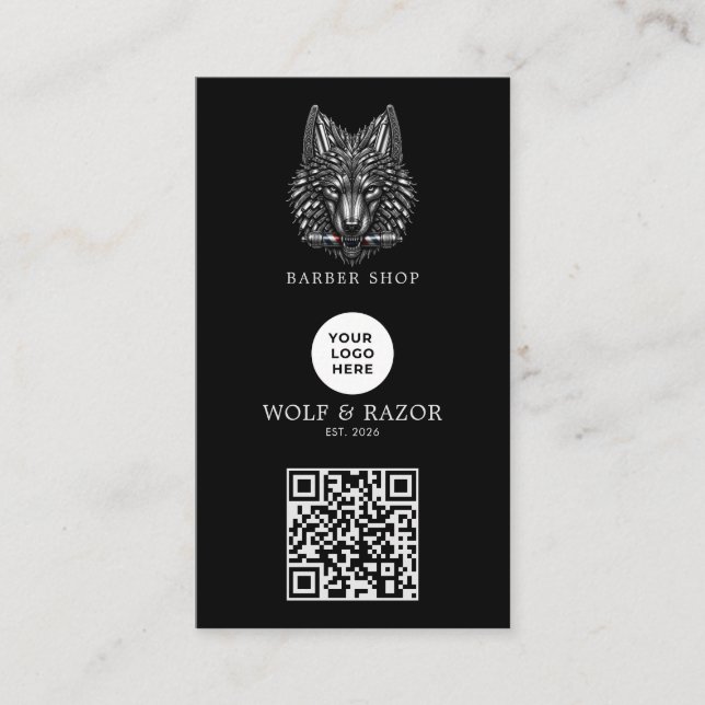 Modernes Silberwolf-Friseursalon-Logo Qr Code Visitenkarte (Vorderseite)