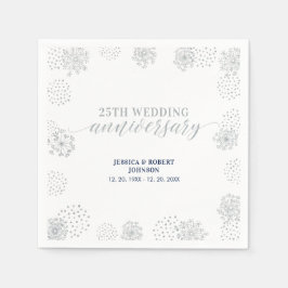 Modernes Silver 25. Hochzeitstag Party Serviette