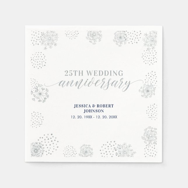 Modernes Silver 25. Hochzeitstag Party Serviette (Vorderseite)