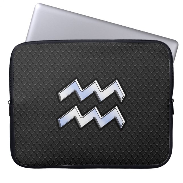 Modernes Silver Aquarius Zodiac-Zeichen auf Schlan Laptopschutzhülle (Vorderseite)