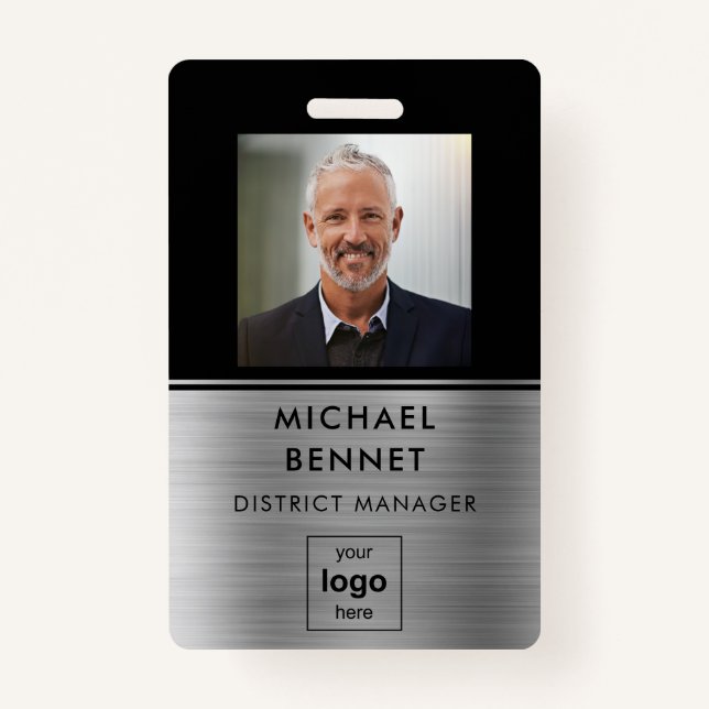 Modernes Silver Black Employee Foto ID Ausweis (Vorderseite)