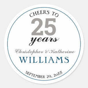 Modernes Silver & Blue 25. Hochzeitstag Runder Aufkleber
