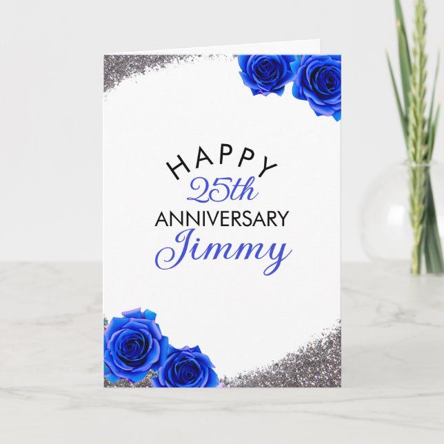 Modernes Silver Blue Rose Husband 25 Jahre Jubiläu Karte (Vorderseite)