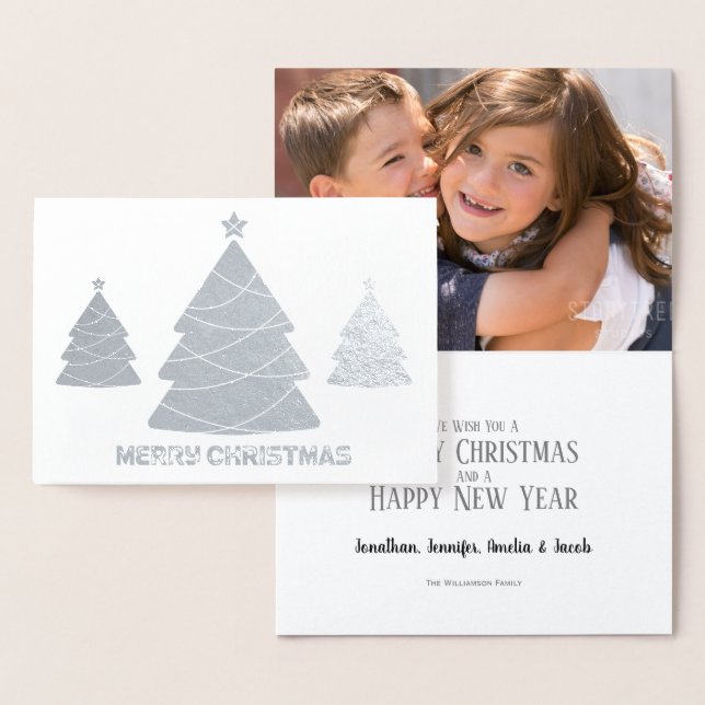 Modernes Silver Christmas Tree Holiday Foto Folienkarte (Anzeige)