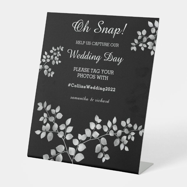 Modernes Silver Floral Wedding Pedestal Zeichen Sockelschild (Vorderseite)