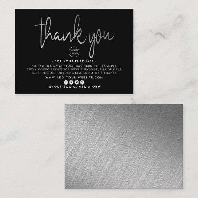 Modernes Silver Foil Script-Geschäft Vielen Dank Begleitkarte (Vorne/Hinten)