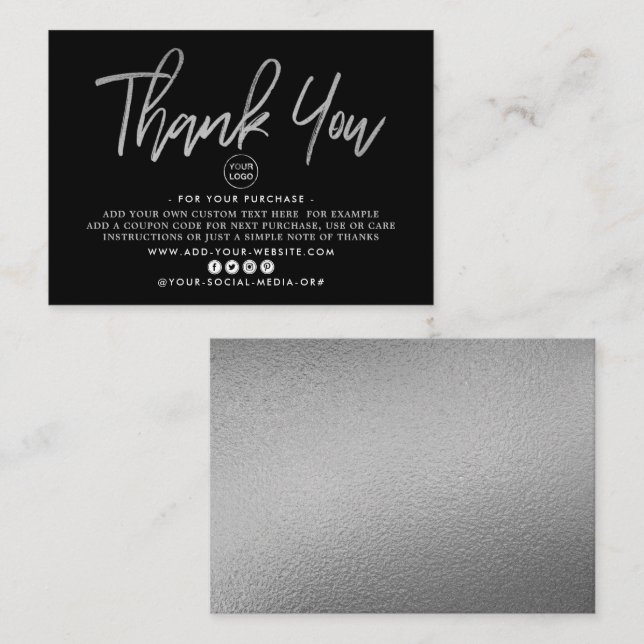 Modernes Silver Foil Script-Geschäft Vielen Dank Begleitkarte (Vorne/Hinten)