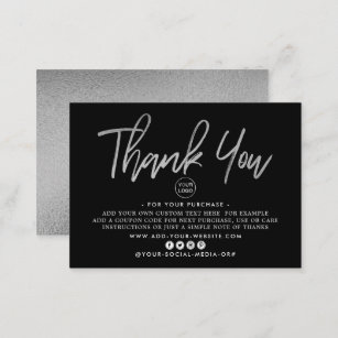 Modernes Silver Foil Script-Geschäft Vielen Dank Begleitkarte