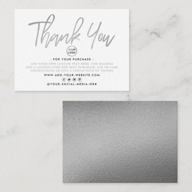 Modernes Silver Foil Script-Geschäft Vielen Dank Begleitkarte (Vorne/Hinten)
