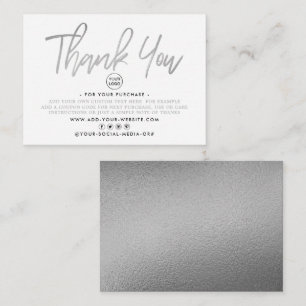 Modernes Silver Foil Script-Geschäft Vielen Dank Begleitkarte