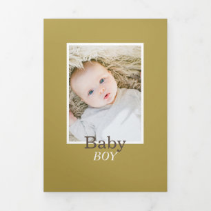 Modernes Silver & Gold 6 Foto Collage Baby Birth Dreifach Gefaltete Ankündigung