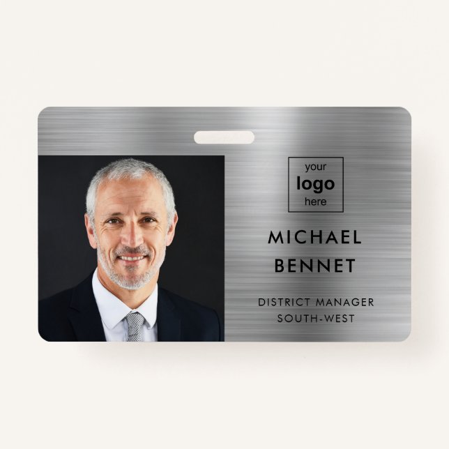Modernes Silver Gray Company Foto ID Ausweis (Vorderseite)
