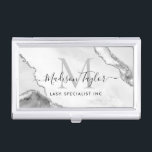 Modernes Silver Gray Glitzer Marble Agate Monogram Visitenkarten Dose<br><div class="desc">Moderne elegante Silver Gray Glitzer Marmorkarte Agate Monogram Visitenkarte</div>
