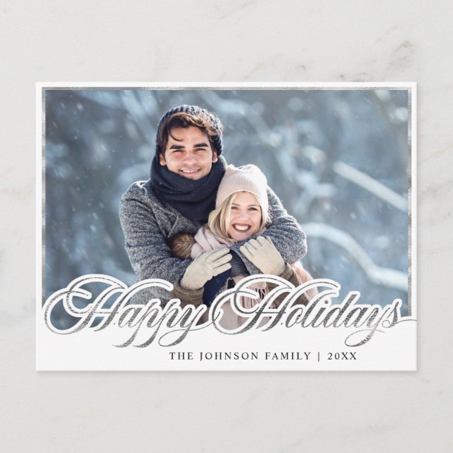 Modernes Silver Holiday FOTO Weihnachten Gruß Postkarte (Vorderseite)