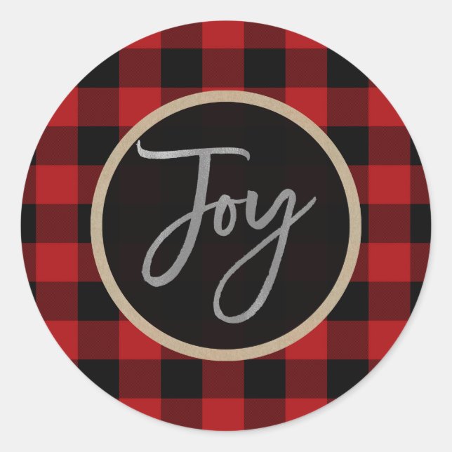 Modernes Silver Joy Wreath Holiday Red Buffalo Kar Runder Aufkleber (Vorderseite)