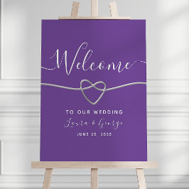 Modernes Silver Lila Wedding Willkommenszeichen Poster