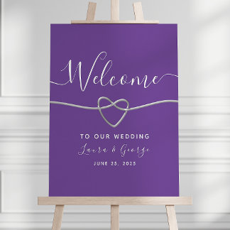 Modernes Silver Lila Wedding Willkommenszeichen Poster