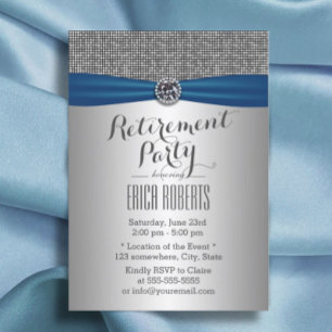 Modernes Silver Royal Blue Ribbon Retirement Party Einladung
