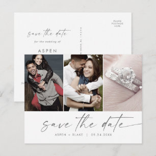 Modernes Silver Script 3 Foto Save the Date Einladungspostkarte