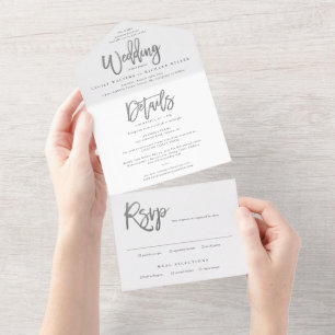 Modernes Silver Script Wedding RSVP All In One Einladung