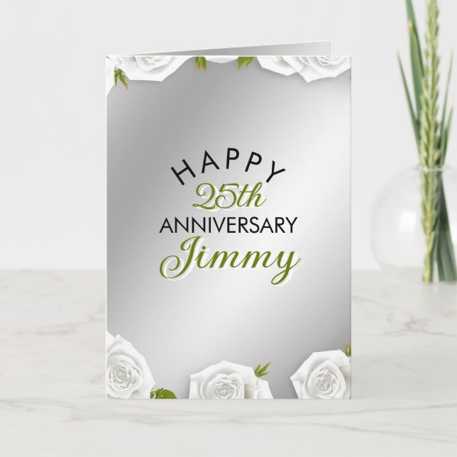 Modernes Silver White Rose Husband 25 Jahre Jubilä Karte (Vorderseite)