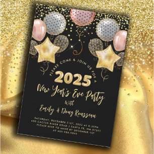 Modernes Silvester Party 2025 Rose Gold Glitzer Einladung