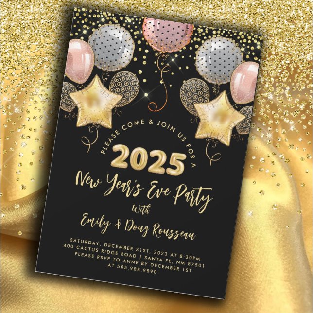 Modernes Silvester Party 2025 Rose Gold Glitzer Einladung (Von Creator hochgeladen)