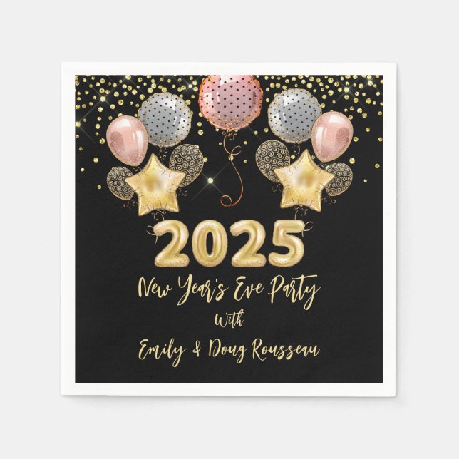 Modernes Silvester Party 2025 Rose Gold Glitzer Serviette (Vorderseite)