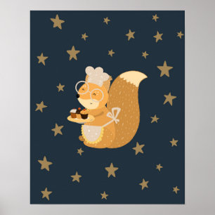 Modernes Skandaleichhörnchen mit Cupcakes Kinderzi Poster