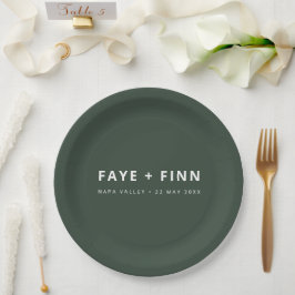 Modernes Skandinavier Forest Green Minimal Wedding Pappteller
