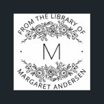 Modernes skandinavisches Monogramm-Buchzeichen Permastempel<br><div class="desc">Fügen Sie allen Ihren Lieblingsbüchern eine moderne Touch mit unserer schicken Botanischen Kleider-Monogram-Briefmarke von Modern Scandi hinzu,  die Ihren Single in einem modernen serifenlosen Schriftzeichen mit einem aufwändigen Kranz winziger botanischer Blätter gerahmt. "Aus der Bibliothek von [dein Name]" erscheint in einer sanften typografischen Kurve.</div>