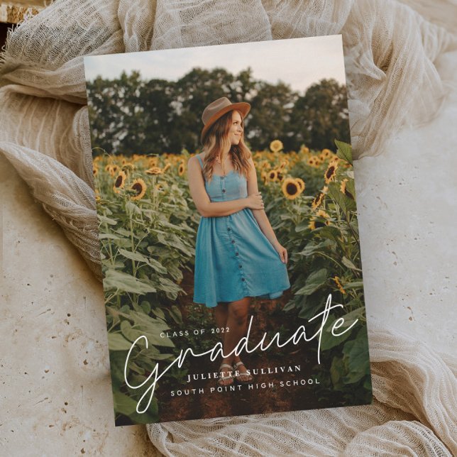 Modernes Skript Einfaches Foto Abschluss Magneteinladung (Von Creator hochgeladen)