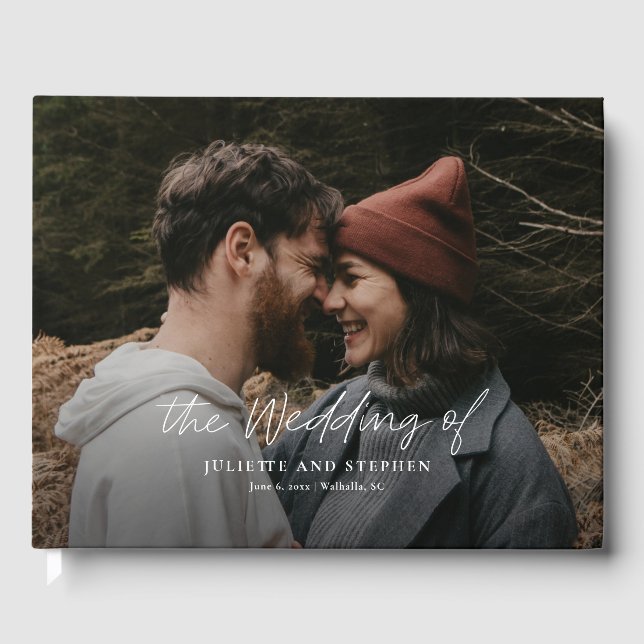 Modernes Skript Einfaches Foto Hochzeit Gästebuch (Vorderseite)