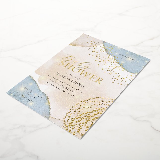 Modernes Skript Elegante Baby Shower Foil Einladun Folieneinladung (Gedreht)