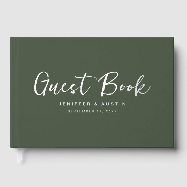 Modernes Skript Elegante Grüne Hochzeit Gästebuch (Vorderseite)