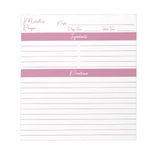 Modernes Skript Elegantes Rosa Rezepte Notizblock